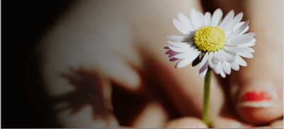 Close-up image of a person holding a small flower.  Image can be found on Unsplash.